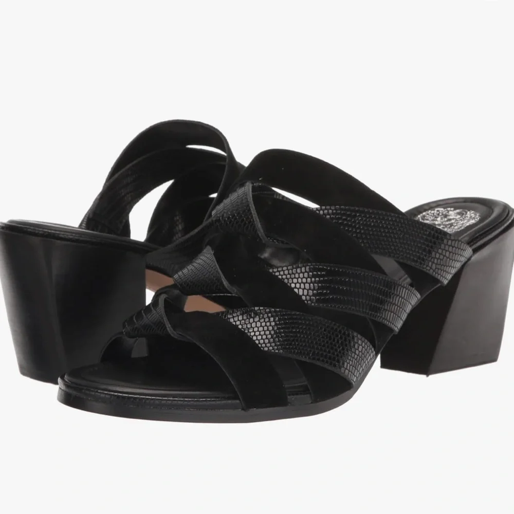 Vince Camuto Deljesta Black Braided Leather Strap Mules Size 8.5 - Picture 2 of 9